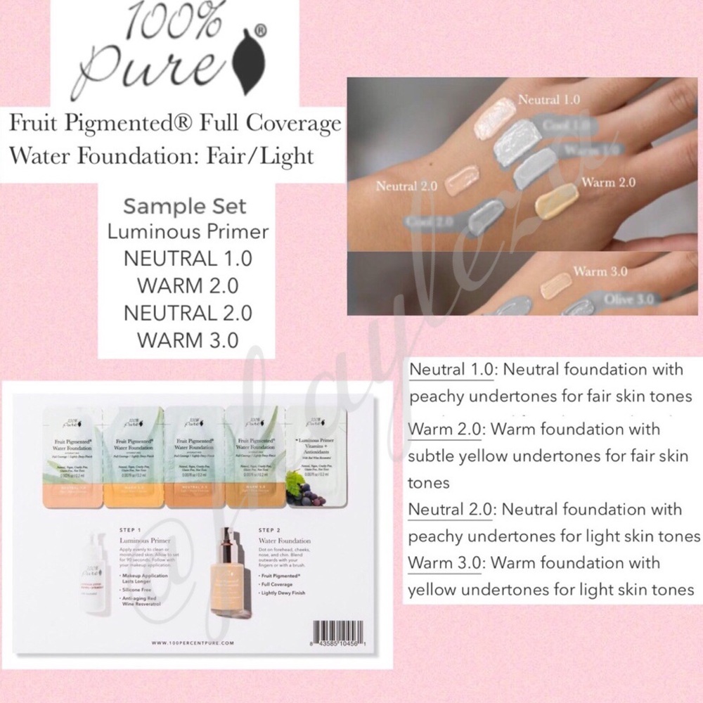 100% PURE: Water Foundation Sampler in Fair/Light - Picture 1 of 2